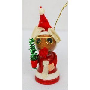 Vintage Wooden Christmas Mouse Ornament